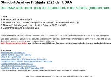 Der auf den 15. April 2023 eingeplante Strategie-Workshop der USKA verlangte eine seriöse Standort-Analyse.